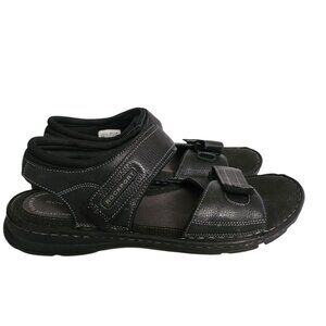 Rockport Mens Darwyn Quarter Strap Platform Slide Sandal Black Leather Size 11.5